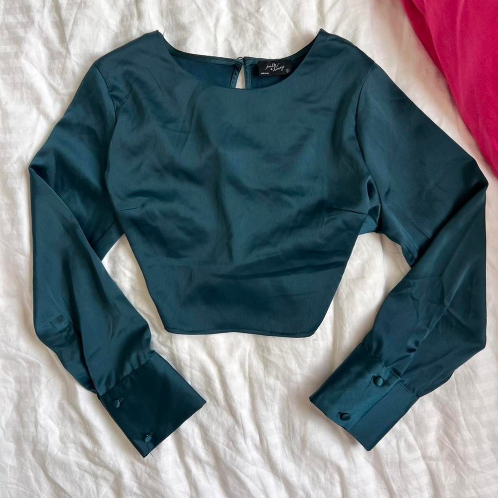 Milk & Honey Teal Blue Open Back Cropped Top – Large